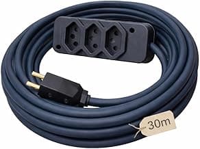 Extensão Elétrica Profissional Reforçada 30 Metros, 3 Tomadas 10A /20A, Cabo PP 2x2,50mm, Bivolt 250V, Preto, Uso Profissional e Residencial - 30m