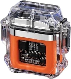 Isqueiro Recarregável Tipo C com Cordão A Prova D´agua Feito de Plasma Portátil Bivolt Acendedor de Arco Duplo Elétrico a Prova de Vento Ar Livre Ideal Para Acampamentos Linha PREMIUM SYANG (LARANJA)