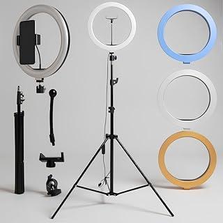 Kit Completo Ring Light Com Tripé Ajustável 2,1m Anel De Luz LED Iluminação Profissional Vídeos Lives C/Suporte Celular
