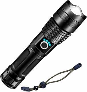 Lanterna Tática LED P50 Recarregável USB-C Luz Forte com Zoom Ajustável 5 Modos Resistente à Água Uso Tático Camping e Emergência