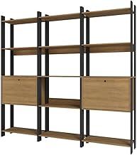 BRV Móveis Kit 3 Estantes para Livros Estilo Industrial com 2 Portas e 15 Prateleiras Lâmina Mel/Preto – Ideal para Home Office, Biblioteca e Sala