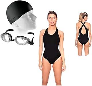 Kit Natação Completo – Maiô Cross II Resistente + Óculos Clássico Anti-Embaçante UV + Touca Silicone | Conforto e Alta Performance Feminina