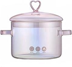 Panela de vidro rosa de 1,5 L, 1500 ml, panela de vidro, tampa em forma de coração, fácil de limpar, resistente ao calor, segura para forno, gás, fogões elétricos e máquinas de lavar louça.