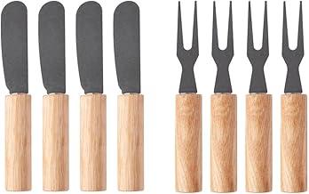 Jogo de 4 Garfos Para Petisco + 4 Espátula Manteiga Perfeitas Para Servir Geléias Molhos Patês Requeijão Aço Inoxidável/Inox Com Cabo de Madeira