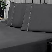 Jogo de Cama Casal Percal 400 Fios Ponto Palito 03 Peças, Antiácaro, Anti-pilling com Toque Macio - Chumbo
