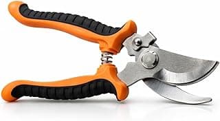 Tesoura de Poda Profissional Super Afiada Aço 3CR13 com Trava Segurança e Cabo Emborrachado Laranja