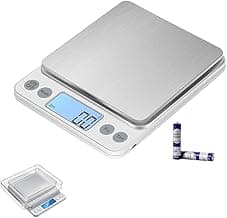 Balança Digital de Precisão para Cozinha, 0,1g a 2kg, Visor Iluminado, 6 Unidades de Medida, 2 Bandejas, Função Tara, Desligamento Automático Portátil com Pilhas Inclusas com 16.12% de desconto por R$ 36,90 na amazon