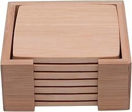 Mimo Style Porta Copos Com Suporte, Feitos Inteiramente de Bambu 100% Ecológico. Proteja Seus Móveis de Manchas de Água ou Outros Líquidos. O Conjunto Conta com 06 Porta Copos e Um Suporte