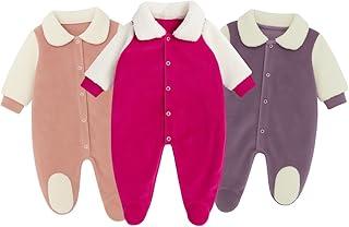 Kit 3 Macacão Plush Para Bebês Meninas Feminino Gola E Manga Pele De Carneiro Inverno Frio Quentinho