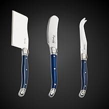 Jogo De Facas Laguiole Para Corta Queijo 3 Artigos Com Bandeja De Madeira (Azul)