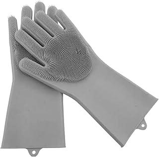 1 Par De Luvas Banho E Tirar Pelos De Pet Cão Gato Silicone Multifuncional Limpeza (Cinza)