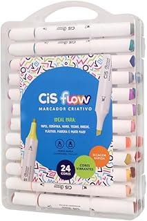 Marcador Criativo Acrílico CIS FLOW, Ponta dupla, Não transfere para o outro lado, Estojo com 24 cores