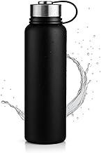 Garrafa de Água Térmica 1 Litro em Aço Inox Com Parede Dupla e Tampa Em Aço Inoxidável Com Anel De Silicone Para Vedação Com Alça Para Transporte, Mantém Bebidas Quente ou Frio (Preto)