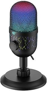 Havit Microfone Gamer GK52 USB, Para Gravação e Streaming, Iluminação RGB, Captação Cardióide, 48 KHz / 16 Bits, Botões de Volume e Mute, Preto