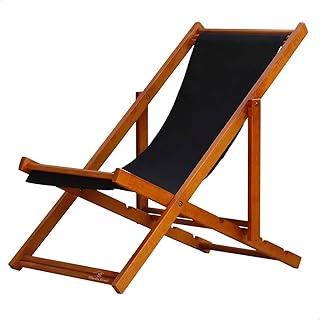 Espreguiçadeira Portátil de Madeira Maciça – Para Piscina, Sem Braço, Envernizada (Preto)