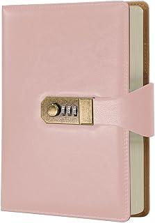 LUMAI Caderno Diário com Cadeado e Senha A5 288 Páginas Capa Couro Sintético Pautado Agenda Privado Feminino Masculino Anotações Escola Trabalho Viagem Segredo Pensamentos (Rosa)