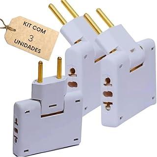 Adaptador Tomada T Articulado - Kit 3 Adaptadores Benjamin 10A de 110V a 250V Potência Máxima 2500W - Adaptador Flexível para Esconder Atrás do Móvel