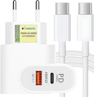 Carregador Turbo 45W Porta Dupla (USB-A + USB-C) + Cabo Ultra Rápido de 1M Premium®, Compatível com iPhone 15, 15 pro, 15 Pro Max, iPhone 16, 16 pro, 16 pro Max, Samsung Galaxy, IOS/Android