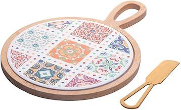 WOLFF - Conjunto 3 Peças para Queijo com Bandeja de Bambu Faca Dourada e Tábua Ladrilho 20x28x1,5cm