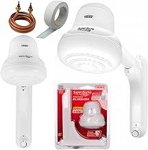 Kit Chuveiro Super Ducha Eletrônica Resistência Blindada 220v 4400w Fame Branco 220v 4.4 Kw + Veda Rosca
