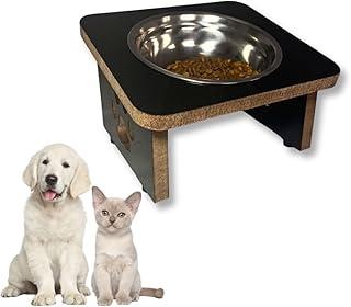 Comedouro Pet Elevado Inclinado Tigela Inox Cachorro Gato MDF 15mm Laminado Reforçado (Preto)