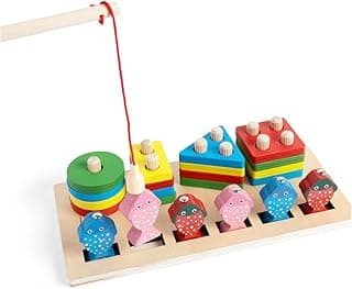 Pimpolho Brinquedo de Madeira Montessori 2 em 1 Encaixe e Pesca Magnética, Multicolorido, 24 Peças, Educacional, 2 Anos e Acima com 24.32% de desconto por R$ 71,89 na amazon
