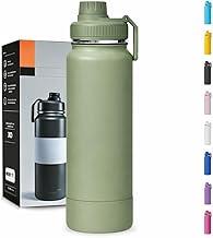 Garrafa Térmica 1000ML - Duplamente Isolada, Aço Inox 304, Base Emborrachada Anti Derrapante, Mantém Bebidas Quentes por 12 Horas e Geladas por 24 Horas (Verde Militar Slin)