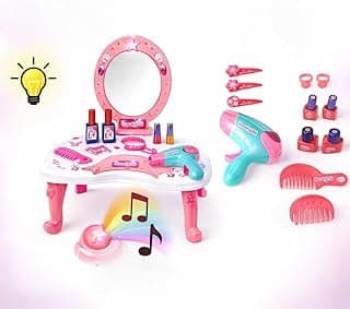 Penteadeira Infantil Camarim com Espelho Luz e Som Acessórios para Maquiagem e Beleza na Rosa com 10% de desconto por R$ 57,57 na amazon