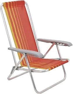 Cadeira de Praia Reclinável Tramontina Bali Baixa em Alumínio com Assento Laranja e Amarelo