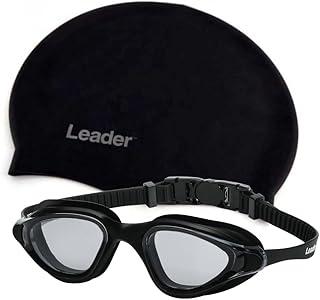Kit Óculos de Natação Leader Open Lente Antiembaçante Proteção UV + Touca de Silicone
