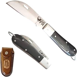 Canivete Artesanal em Aço Inox, Cabo de Chifre, 18cm, com Bainha de Couro