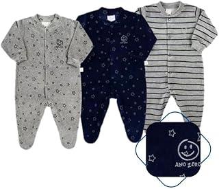 Kit 3 Macacões para Bebê Menino em Plush – Estampado e Listrado Inverno