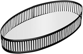 LYOR - Bandeja Oval de Metal com Espelho Berlin Preto Fosco 26cm x 12cm x 5cm