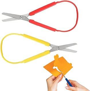 Tesoura de Anel em Forma de U com Mola, Aço Inoxidável, Vermelho e Amarelo, 2 Peças