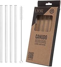 Canudos Reutilizáveis de Vidro ou Aço Inox Com Escovinha Para Lavar, Sustentável, Higiênico, Econômico - MBB SHOP Mix (Transparente 4 Retos)