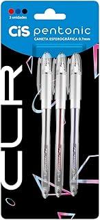 Caneta Esferográfica 0.7mm PENTONIC CLR, Corpo Transparente e Design Moderno, Blister com 3 unidades (Azul, Preta e Vermelha)