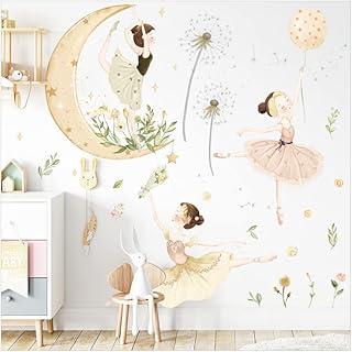 Adesivos de parede coloridos e fofos, adesivos de parede removíveis de balé para meninas, decoração de arte de papel de parede de princesinha para quarto de bebê, sala de estar, sala de dança