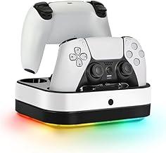 Estação de Carregamento Rápido para Controles PS5 – Suporte para 2 Controles Edge, Base Carregadora PlayStation 5, Branco/Preto