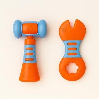 Brinquedo de Ferramentas para Bebês – 2 Peças (Chave + Martelo), Laranja com Azul – Indicado +0 meses, Certificado pelo Inmetro: (Laranja/azul claro)
