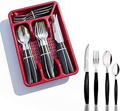 Faqueiro Inox 24 Peças com Organizador de Talheres - Jogo de Talheres Aço Inox Completo com Facas, Garfos e Colheres e Organizador de Talheres para Gavetas - Amel (Preto)