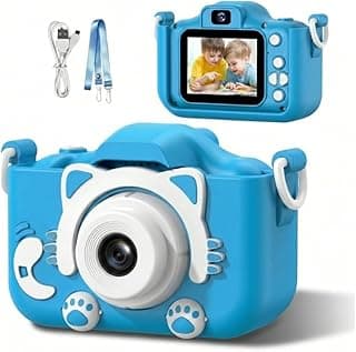 Câmera Digital Infantil Gatinho Recarregável com Bateria USB, Gravação de Fotos e Vídeos HD, Design Seguro e Resistente, Antichoque, Presente Educativo e Divertido (Azul)