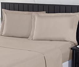 Jogo de Cama Casal 400 Fios Percal 04 Peças Com Lençol de Cima e Aba Americana, Antiácaro, Anti-pilling com Toque Macio - Bege, Casal