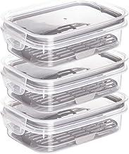 " Kit 3 Porta Frios Com Escorredor Plastil 500 ml Pote Hermético Com 2 Travas De Segurança Para Transporte De Alimentos Perfeito Para Frios E Petiscos E Com Anel de Vedação Material BPA Free "