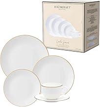 Hauskraft Premium Aparelho de Jantar Branco com Borda Dourada, Porcelana, 20 Peças, Linha Catarina, Conjunto Completo para Servir