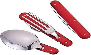 Guepardo, Conjunto de Talheres Trekker, Aço Inoxidável 420, Dobrável e Compacto, Prático para Camping e Trilhas, Versátil e Durável, Vermelho