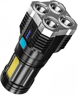 Lanterna LED Super Potente, Recarregável via USB, 4 Núcleos, À Prova D'água