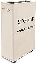 Cesto de Roupa Suja com Rodas 63 cm, 49.6 Litros Cesto de Roupa Suja Dobrável com Alça, Cesto de Armazenamento Alto, Organizador Multiuso Flexível Lavanderia Banheiro Quarto Dormitório (Bege)