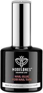 Modelones 9 in One Nail Glue Gel Base Coat Brush On Nail Polish Glue 15ml for Tips, Rhinestones, Blooming Art Gel Kit for Acrylic Tips U V Lamp Needed