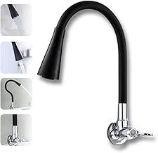 Torneira Gourmet de Parede, 2 Jatos, Flexivel, Base Metálica, Comando 1/4 de Volta e Rosca de 3/4, Preta MZcell