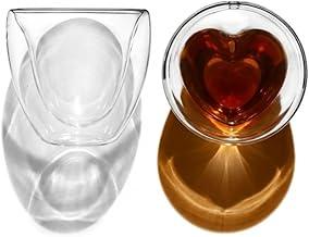 Conjunto 2 Copos para Chá Parede Dupla Formato Coração 80ml Vidro Transparente